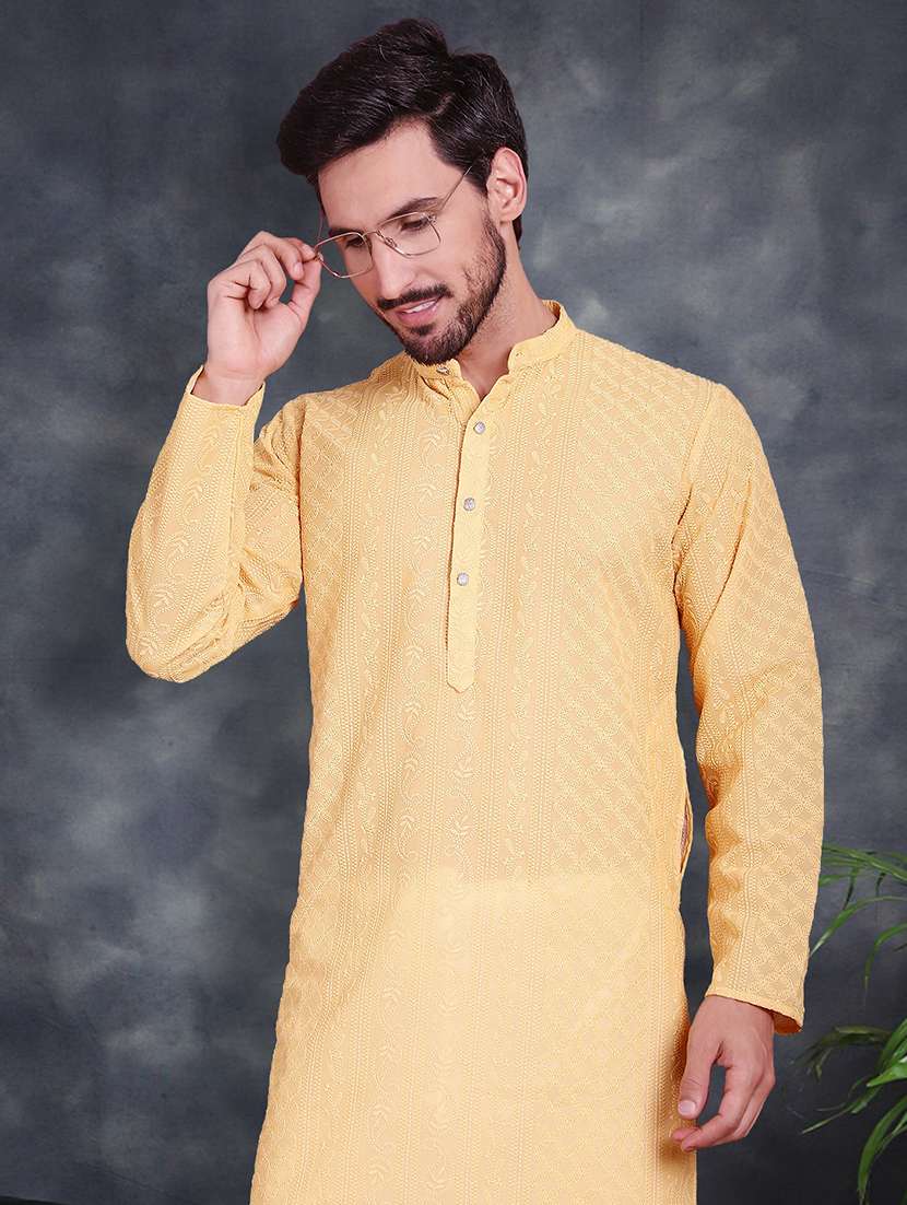 men embroidered georgette kurta - 21049923 -  Standard Image - 4