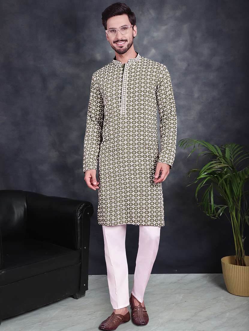 men embroidered georgette kurta - 21049929 -  Standard Image - 1