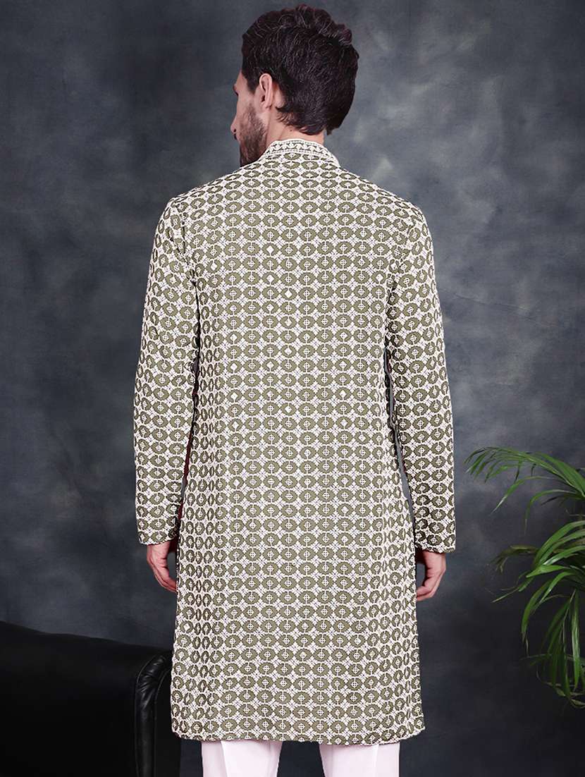 men embroidered georgette kurta - 21049929 -  Standard Image - 4