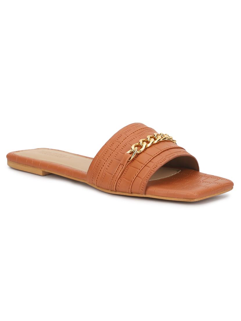 women tan slides flip flop - 21049974 - Standard Image - 1