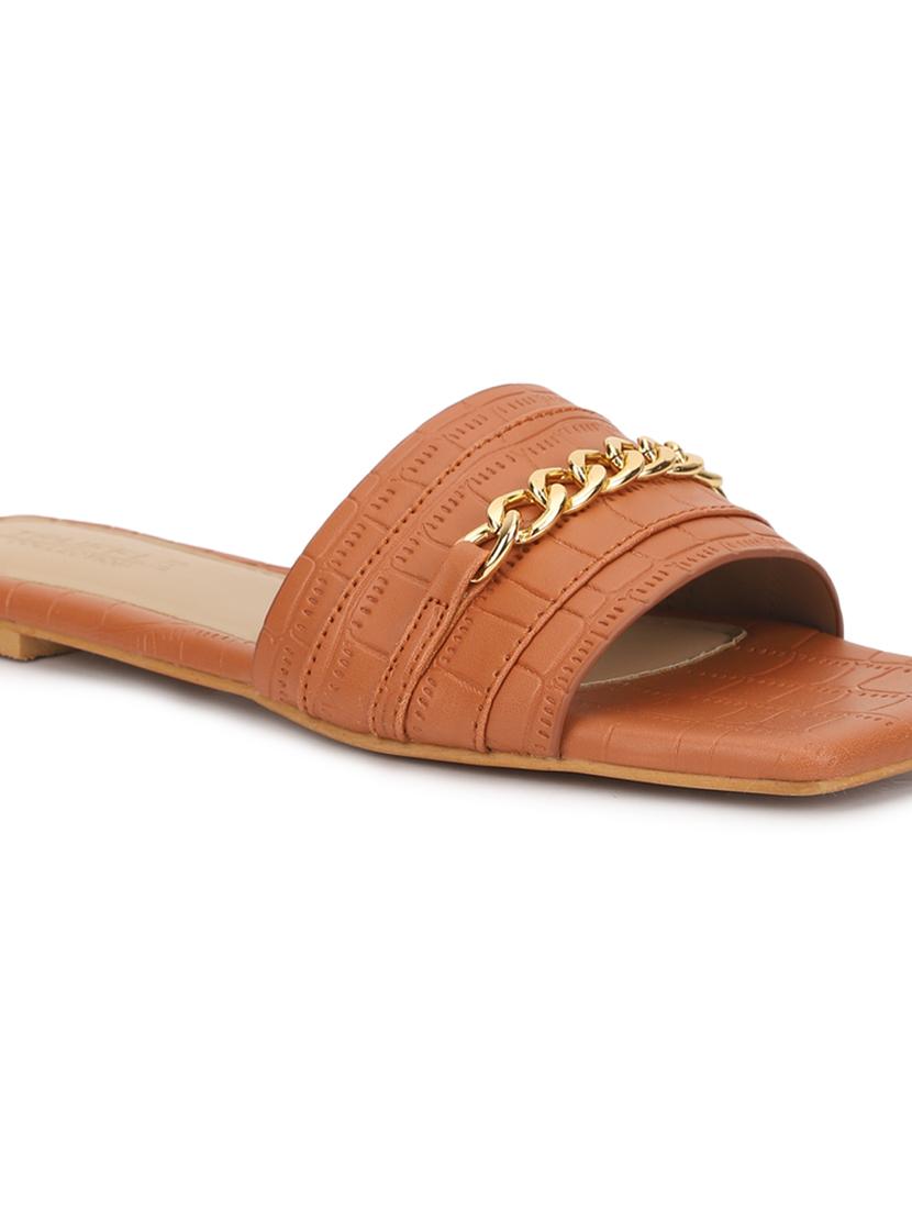 women tan slides flip flop - 21049974 - Standard Image - 4