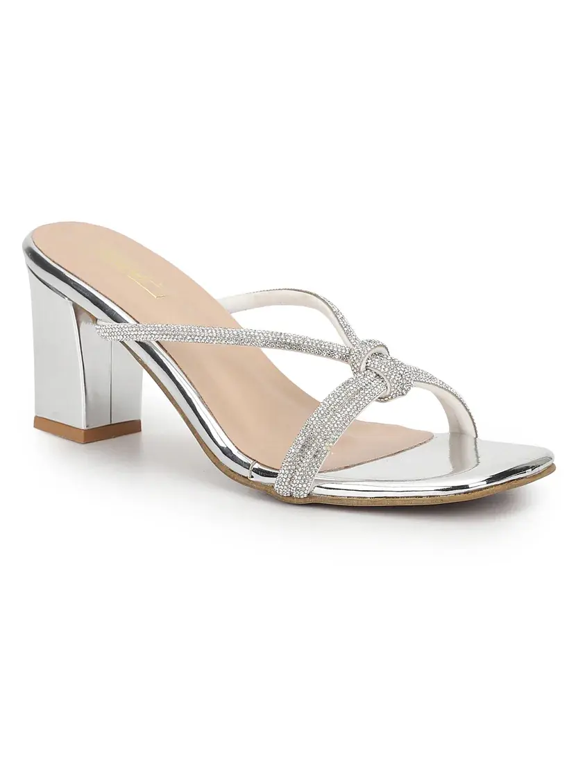 silver women slip on block heel sandal on sandal - 21049992 - Standard Image - 1
