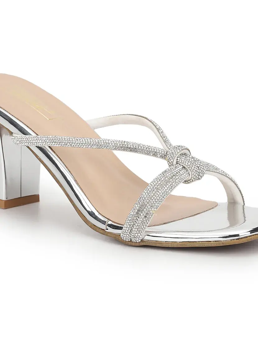 silver women slip on block heel sandal on sandal - 21049992 - Standard Image - 4