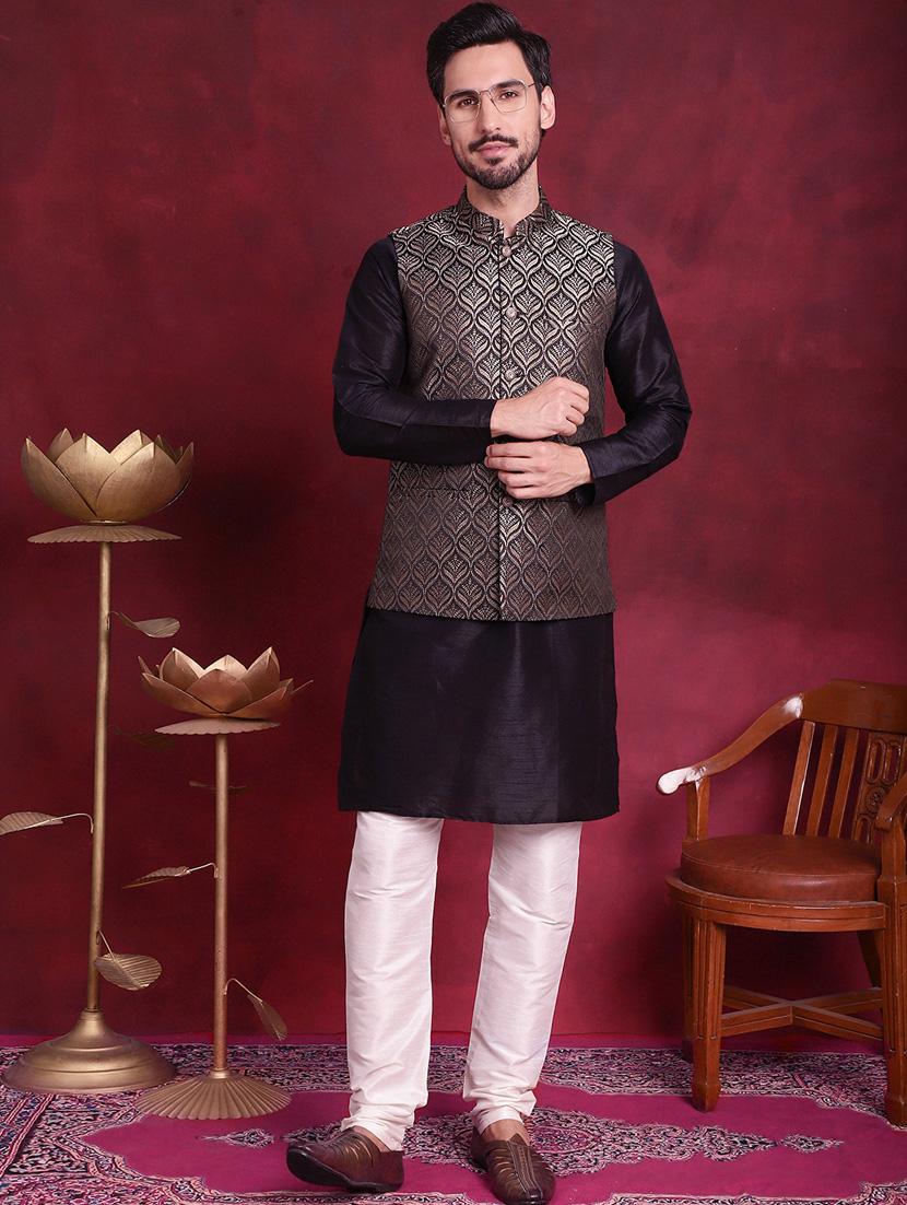 men embroidered kurta pyjama with jacket - 21050031 - Standard Image - 1