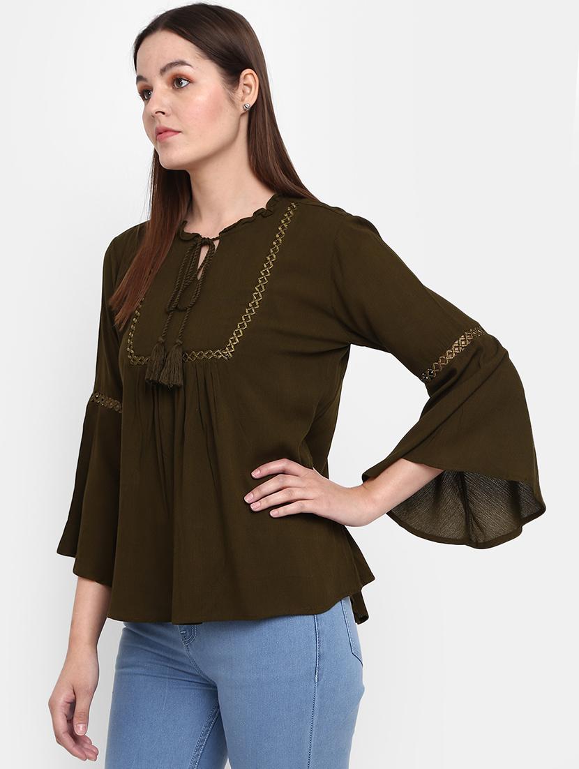 olive green cotton regular top - 21050982 - Standard Image - 1