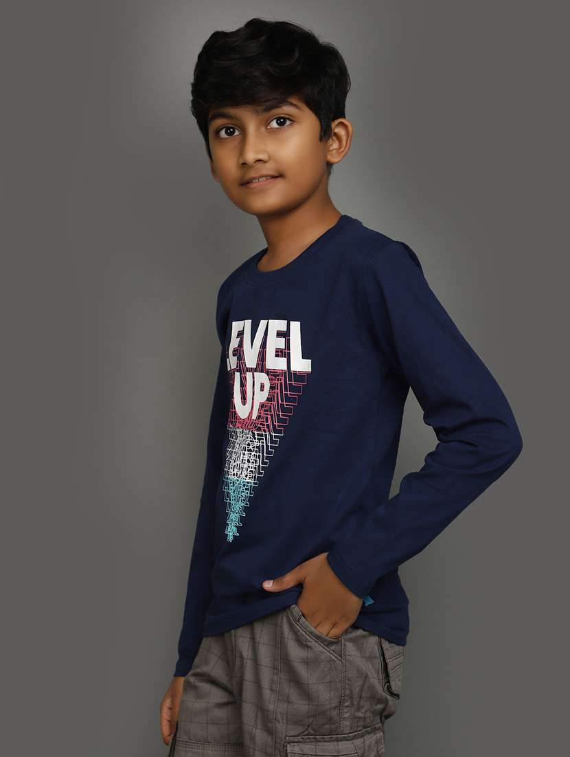 navy blue front print cotton t-shirt - 21051005 -  Standard Image - 1