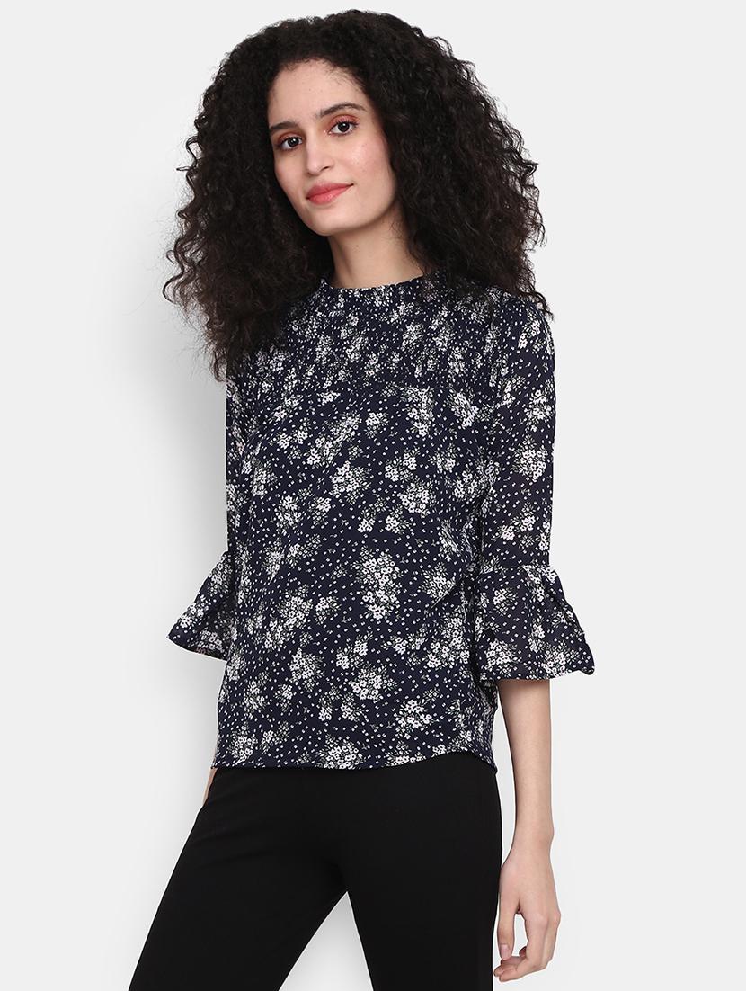navy blue printed cotton regular top - 21051019 - Standard Image - 1