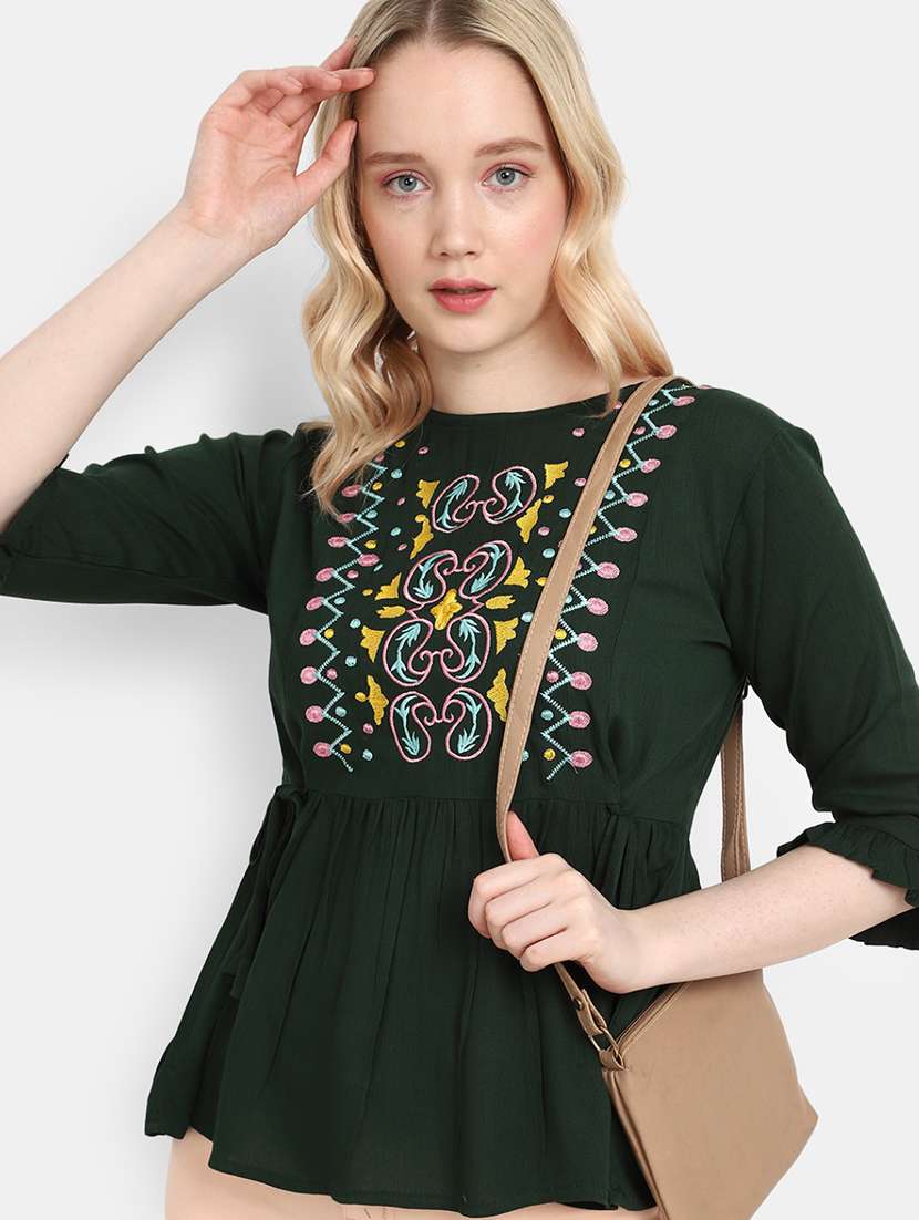 green embroidered regular top - 21051353 -  Standard Image - 4