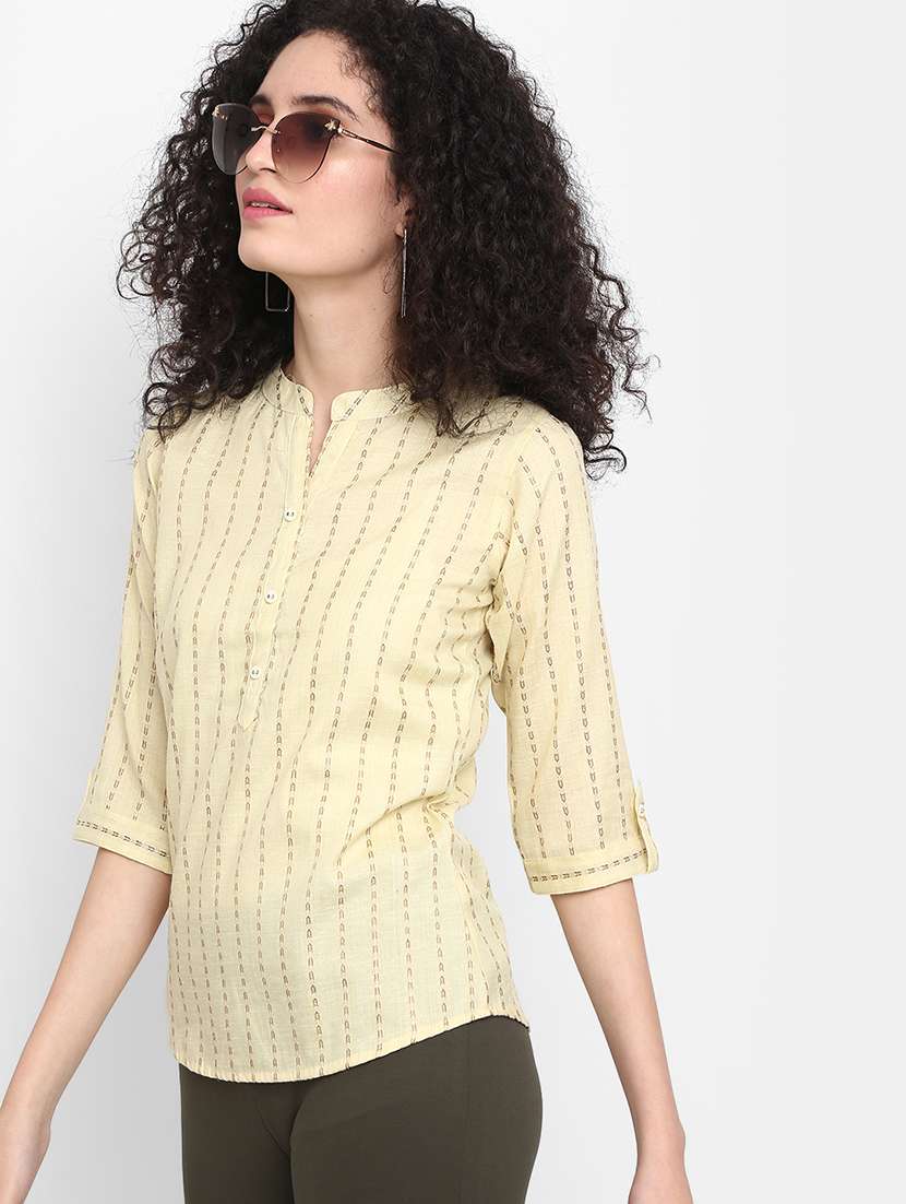 yellow printed rayon regular top - 21051513 -  Standard Image - 1