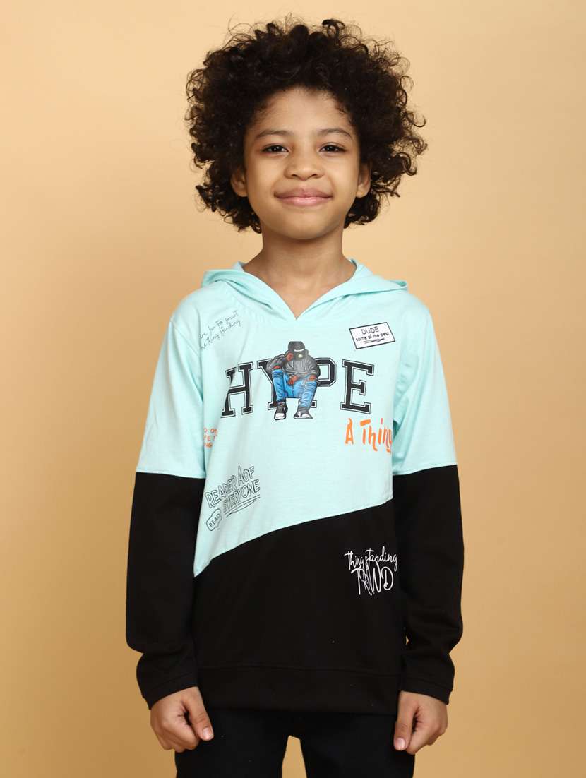 boys color block hooded cotton t-shirt
