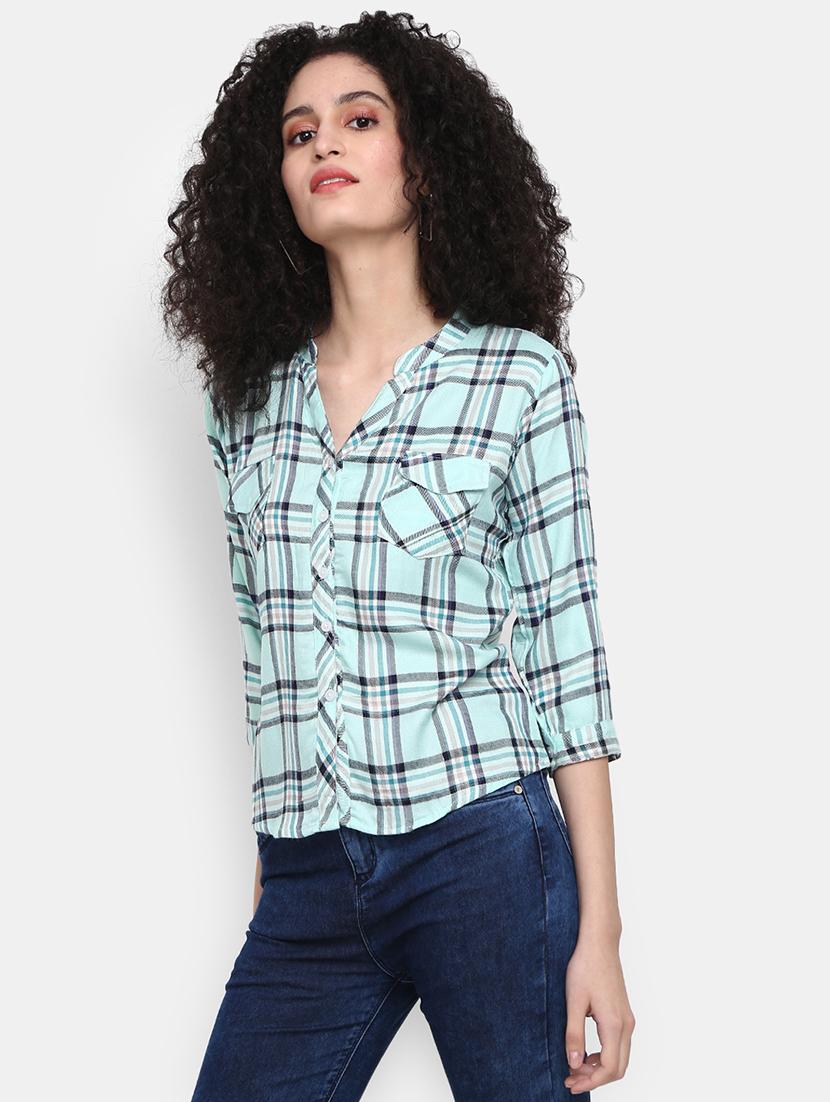 sea green checked regular top - 21051733 - Standard Image - 1