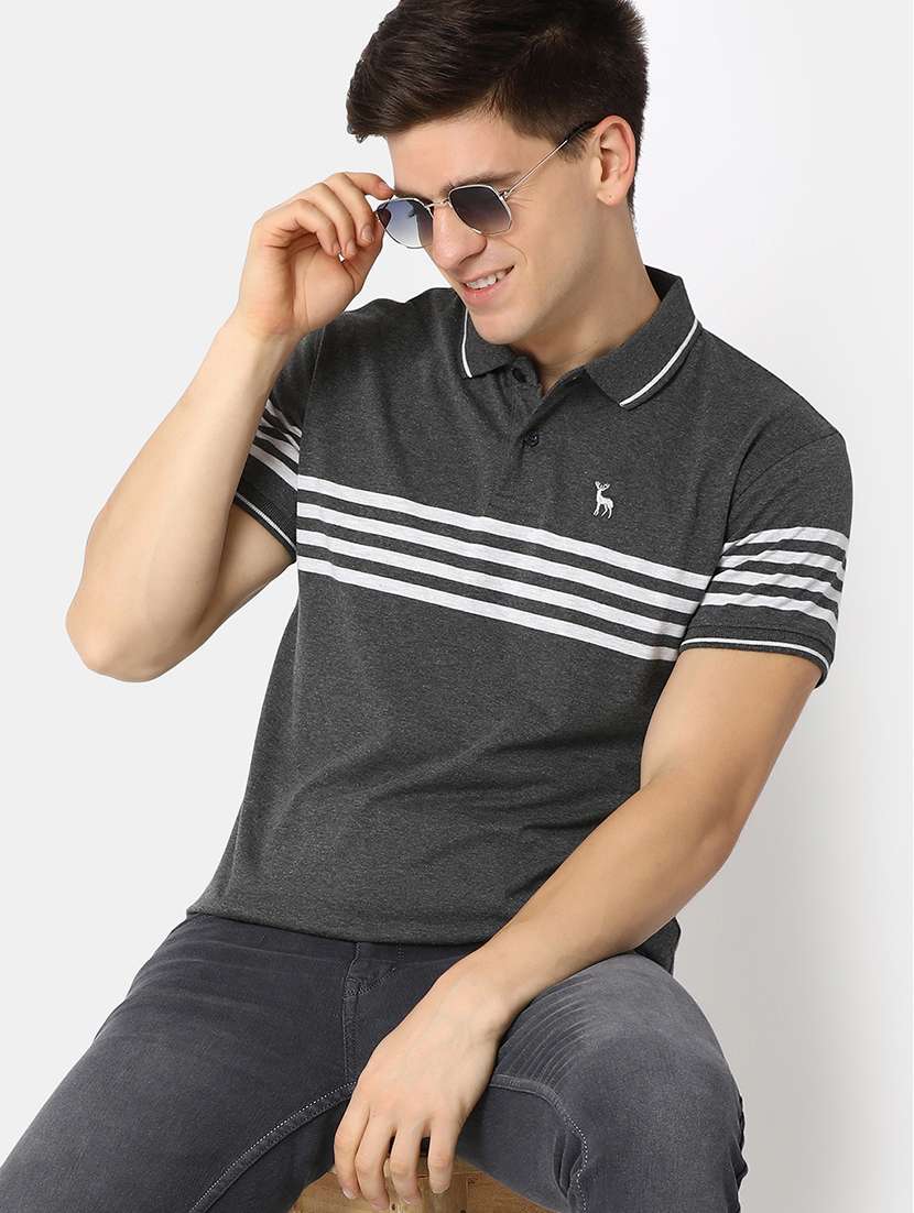 anthra melange poly cotton single jersey tshirt - 21051744 -  Standard Image - 1