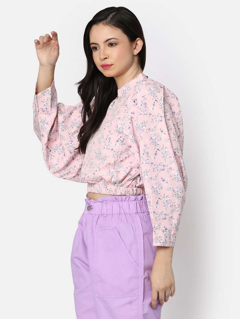 women pink florasl printed crop top - 21051813 -  Standard Image - 1