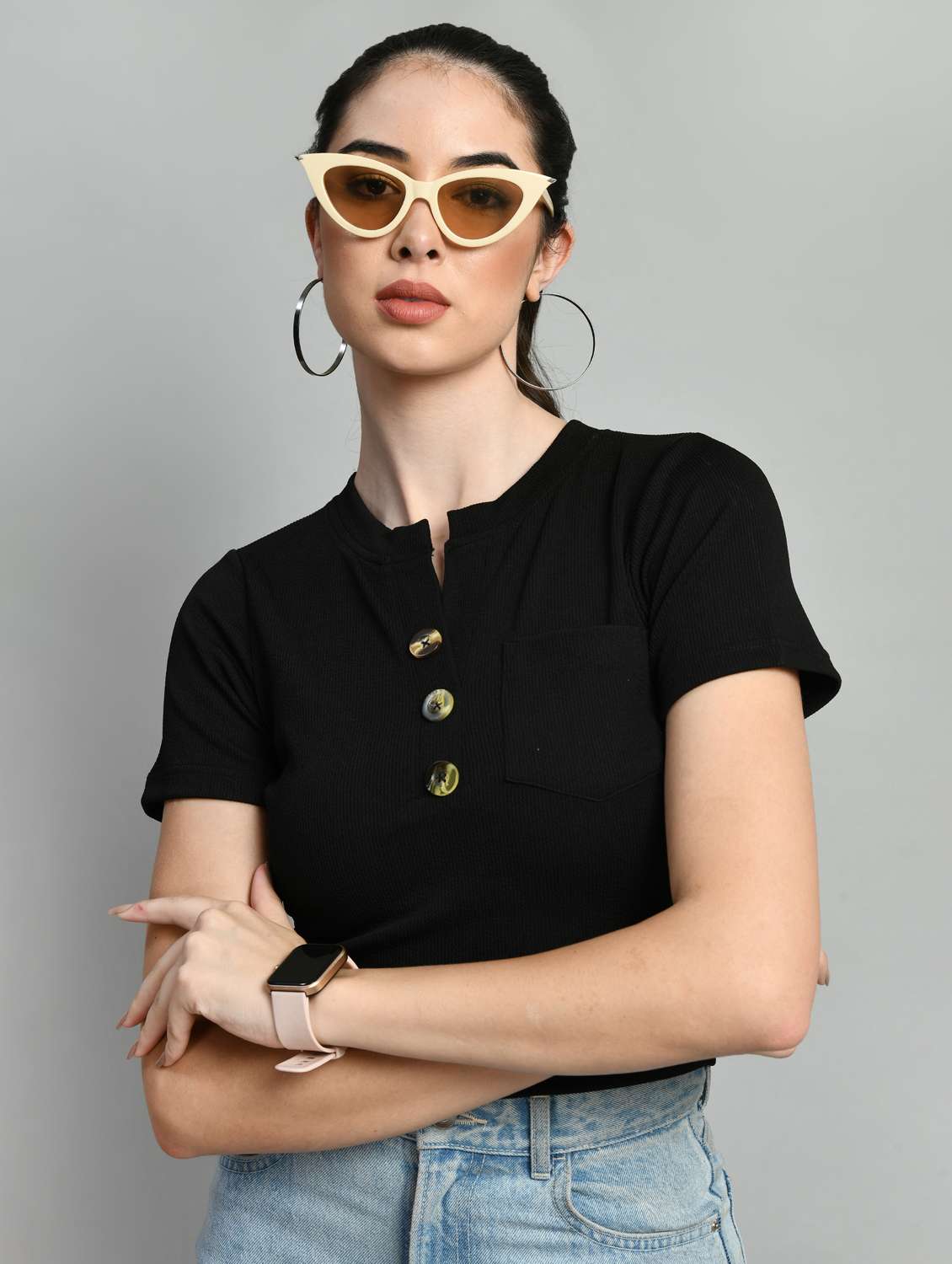 women black solids short sleeves top - 21052454 - Standard Image - 1