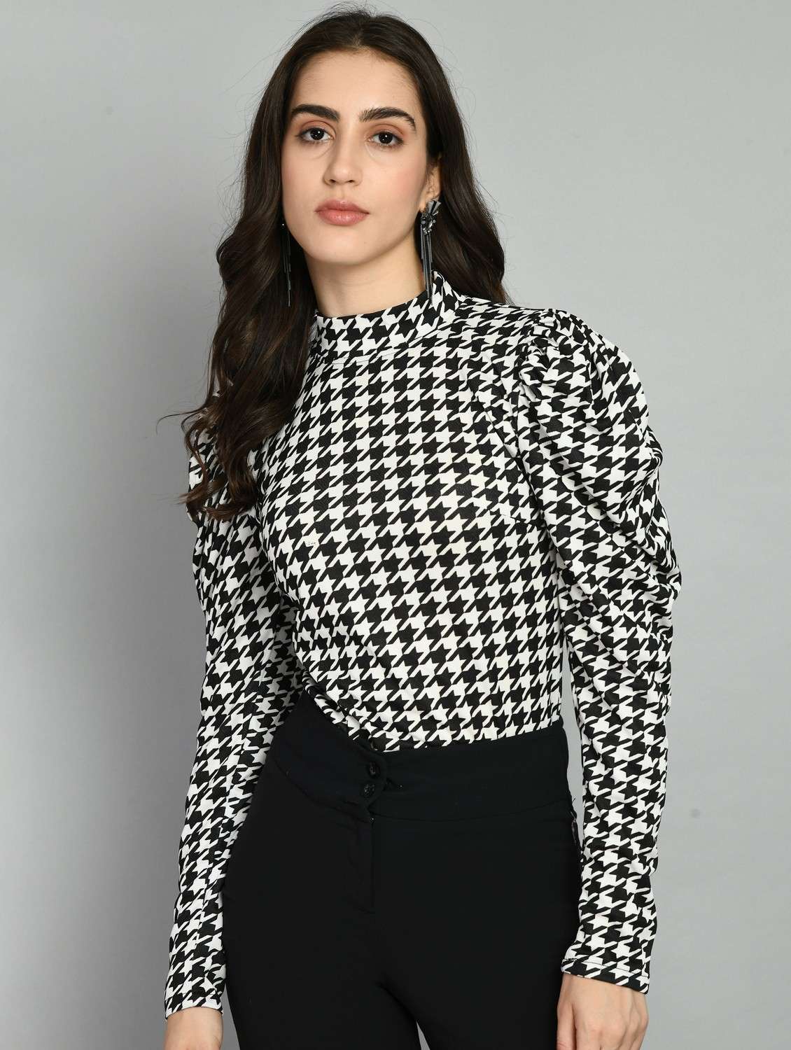 women mock neck houndstooth regular top - 21052582 -  Zoom Image - 0