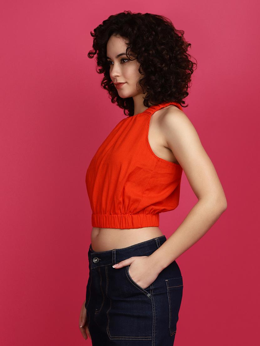 women solid sleeveless crop top - 21053612 - Standard Image - 1