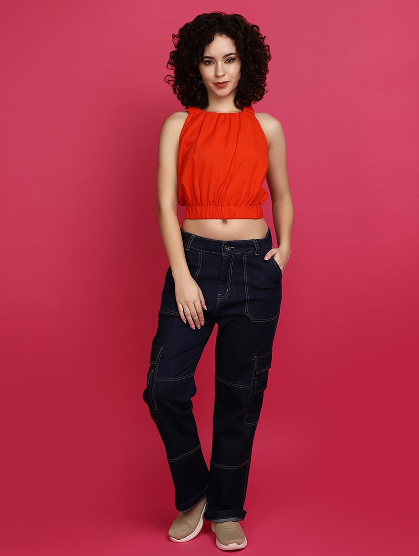 women solid sleeveless crop top - 21053612 - Standard Image - 4