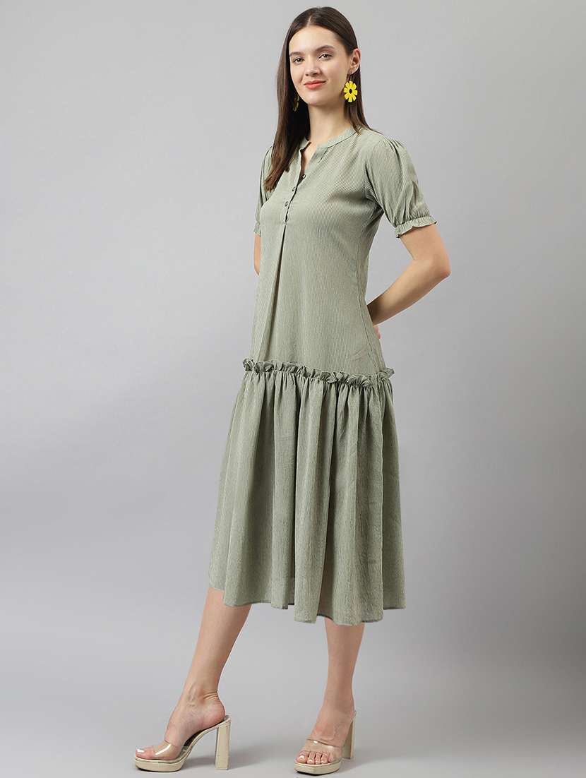 women olive stripes tiered dress - 21054093 -  Standard Image - 1