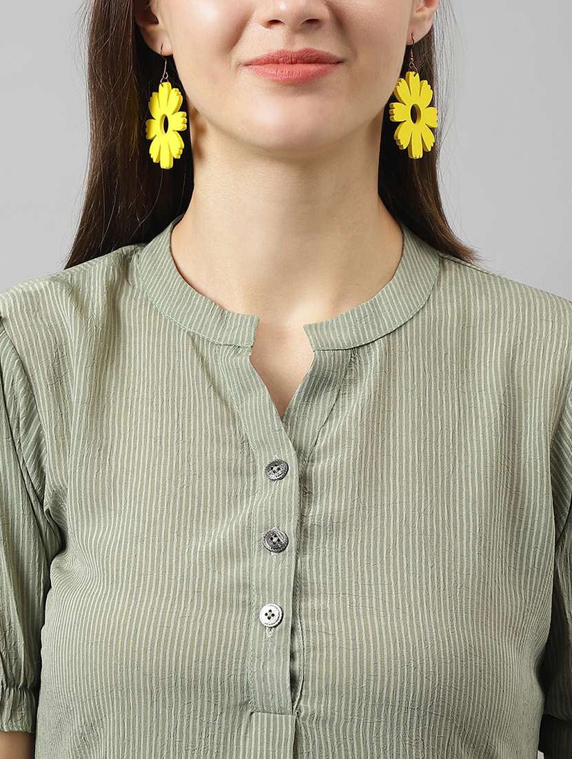 women olive stripes tiered dress - 21054093 -  Standard Image - 4