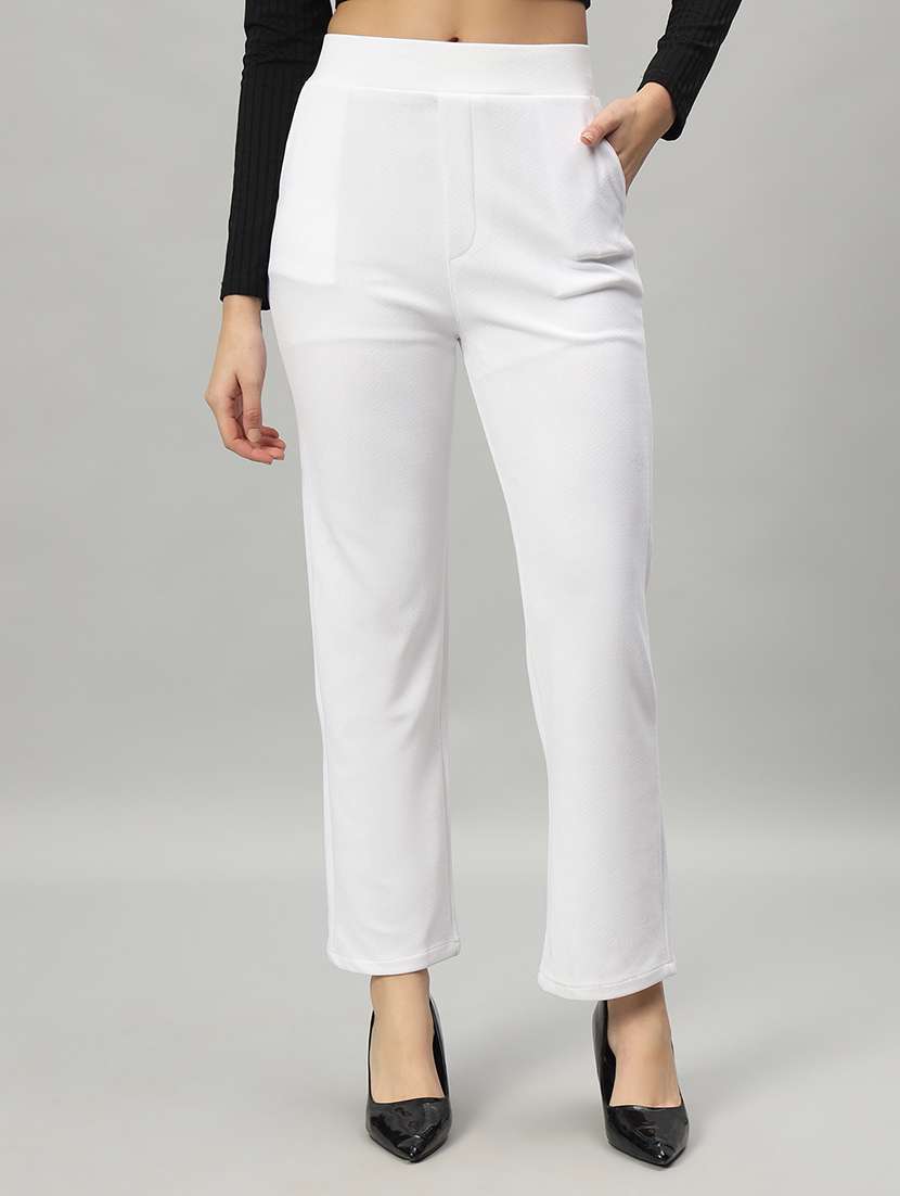 women solid color flat front trouser