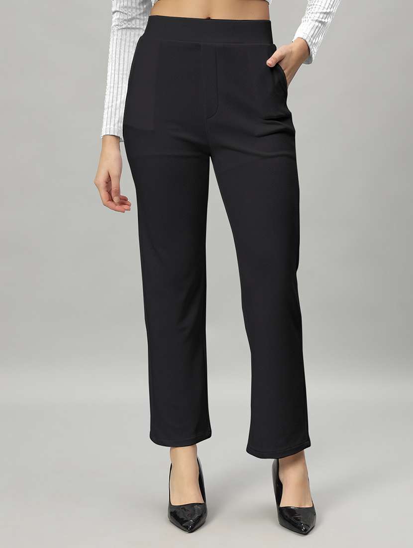 women solid color flat front trouser