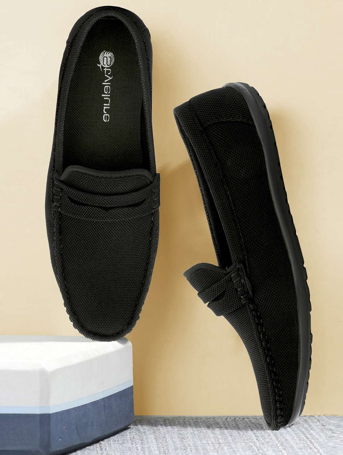 black slip on loafers