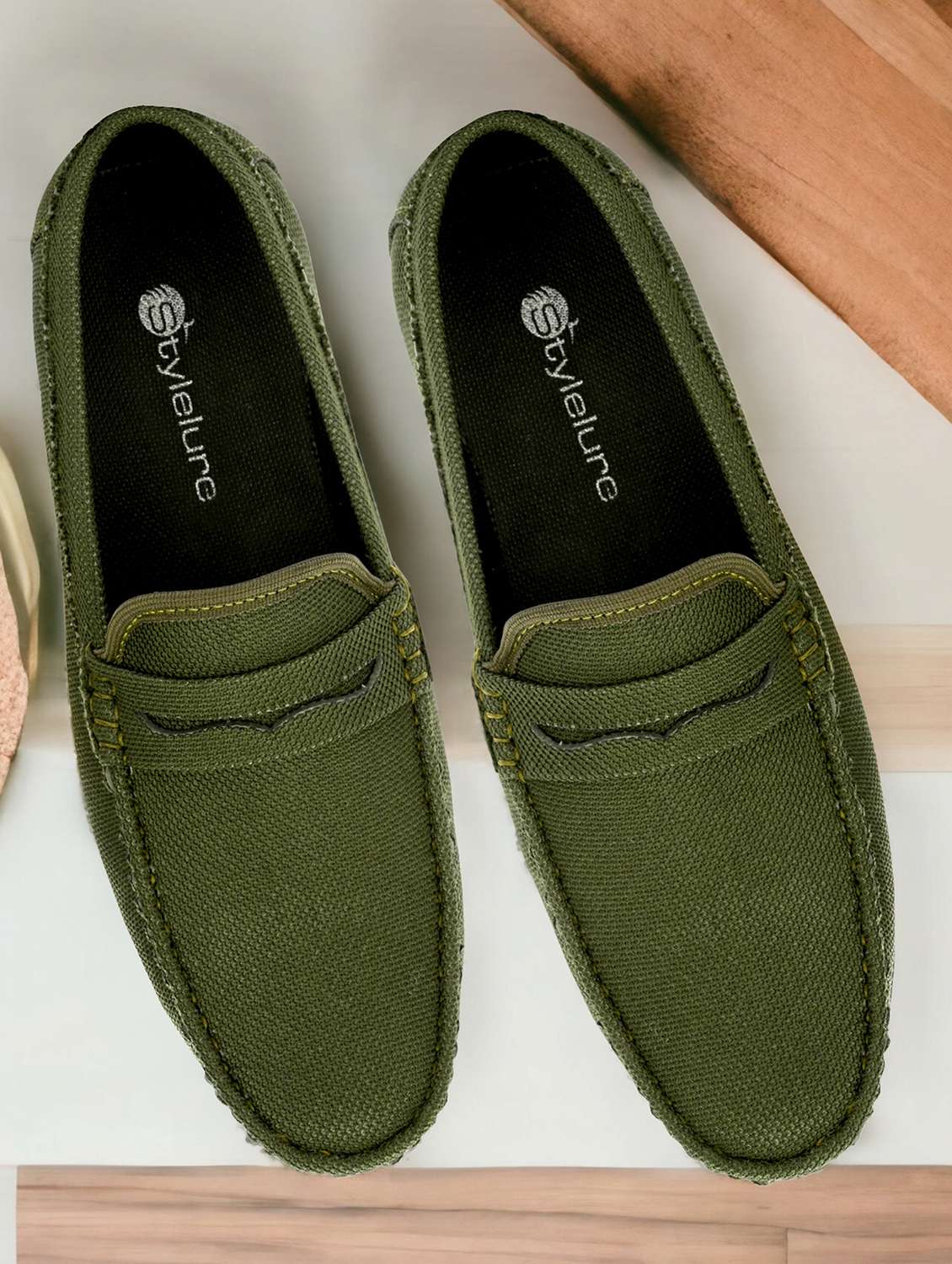 olive mesh & synthetic slip on loafers - 21054480 - Zoom Image - 0