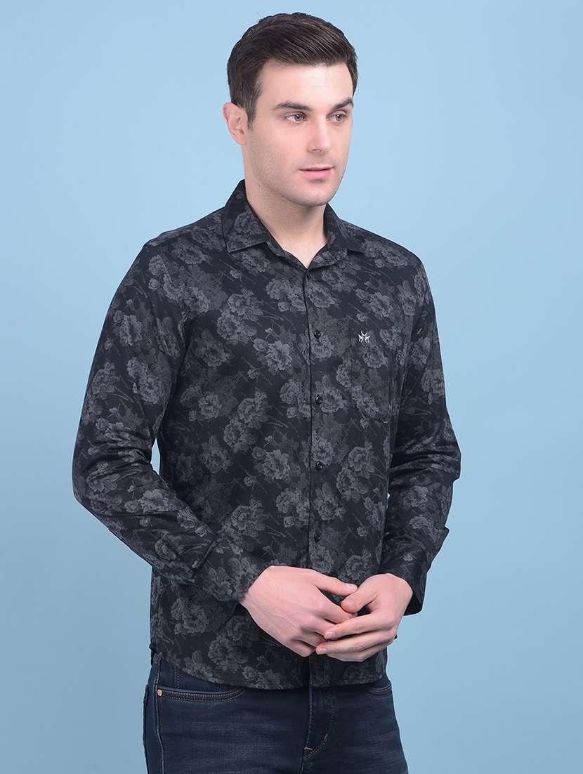 black floral print cotton casual shirt