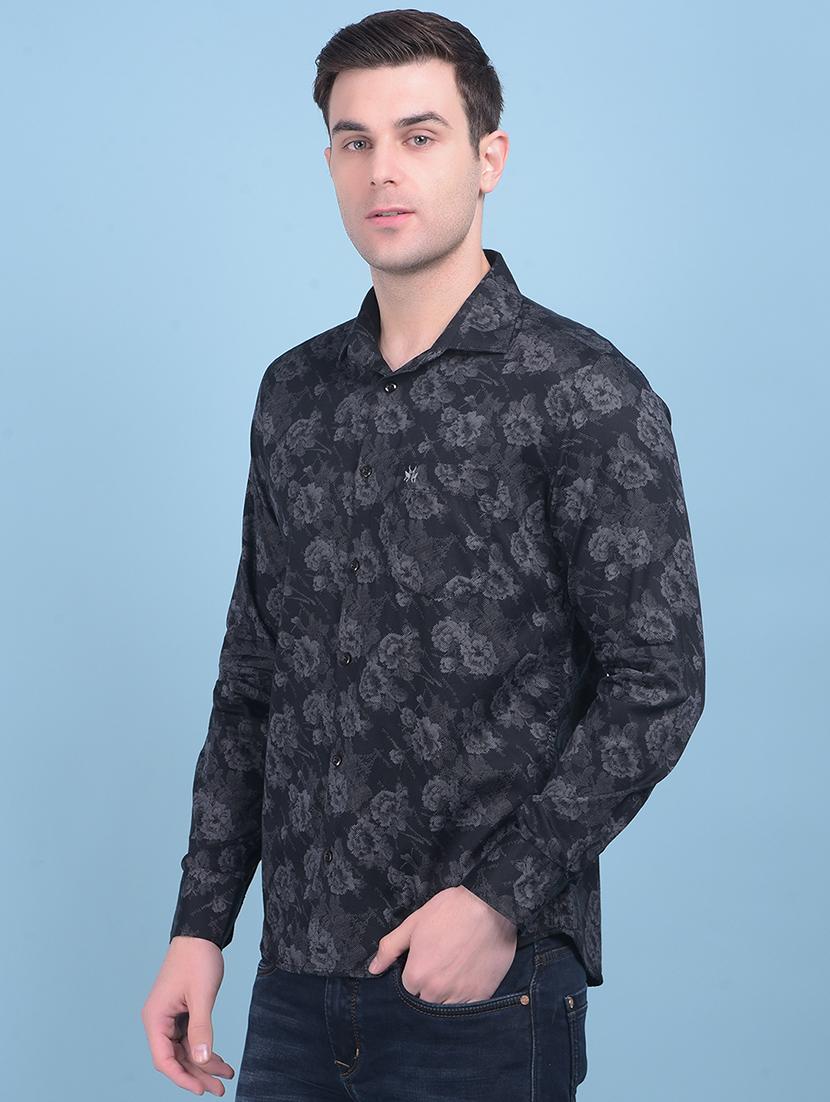 black floral print cotton casual shirt - 21054758 - Standard Image - 1