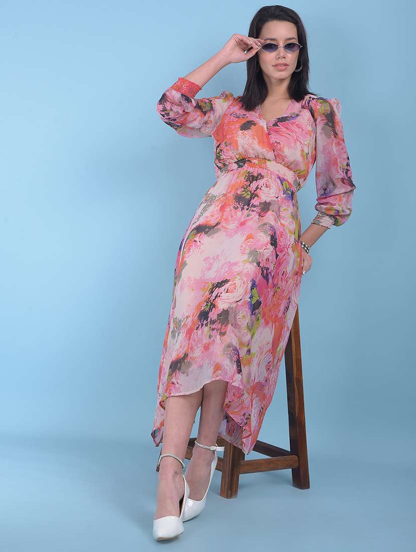 women pink floral printed fit & flare dress - 21054854 - Standard Image - 4