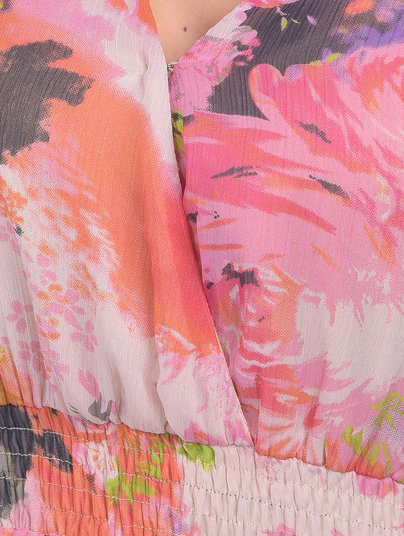women pink floral printed fit & flare dress - 21054854 - Standard Image - 6