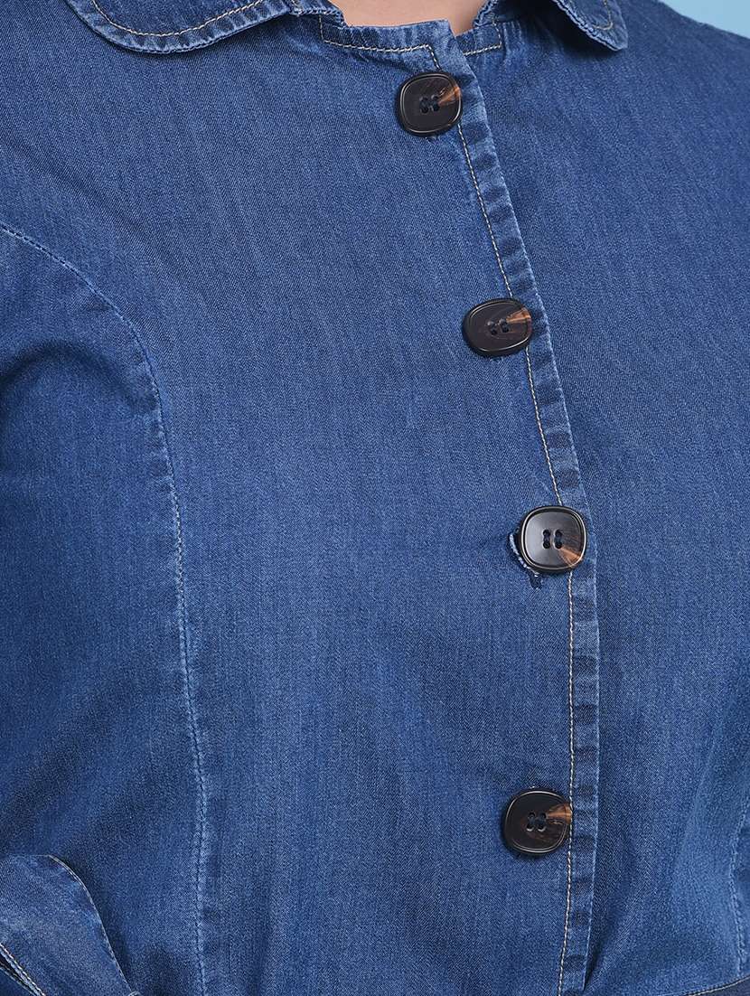 women solid blue detailed dress - 21054858 -  Standard Image - 6