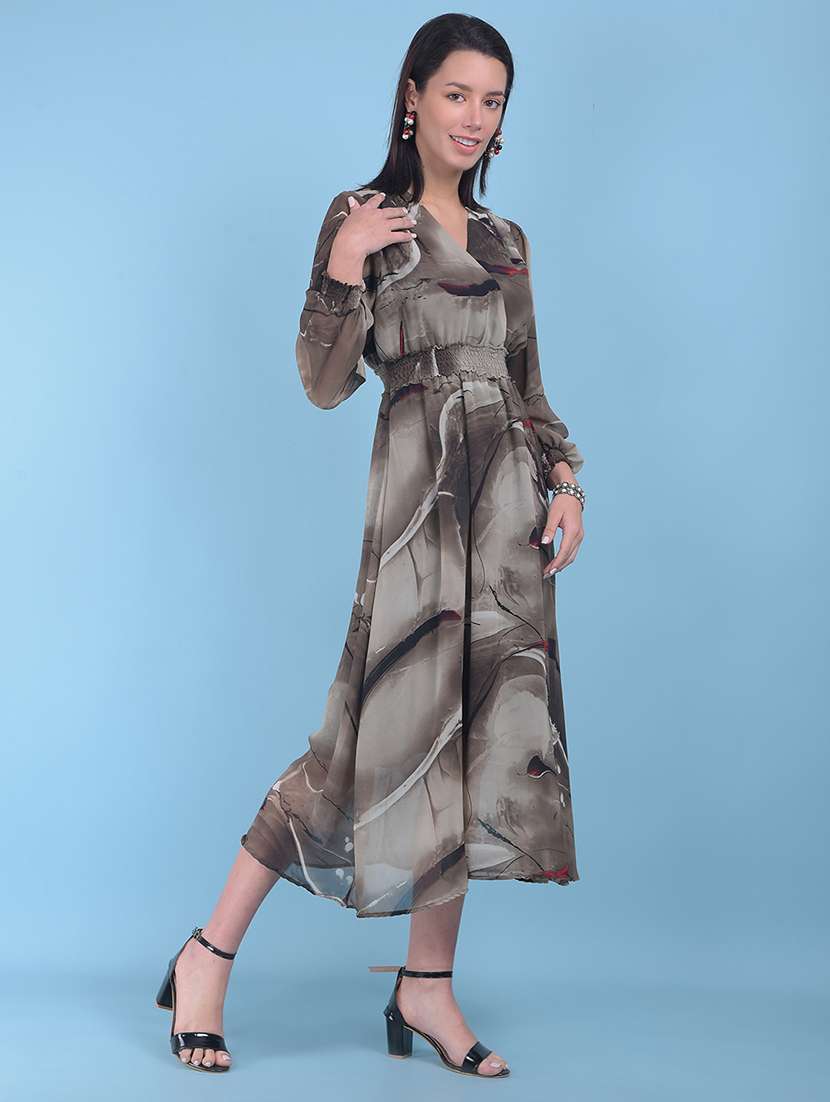 women brown printed fit & flare dress - 21054861 -  Standard Image - 1