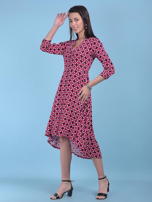 women black printed high low detailed dress - 21054865 - Standard Image - 0