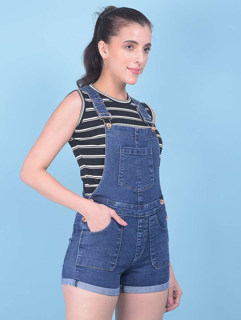 women solid navy blue dugaree