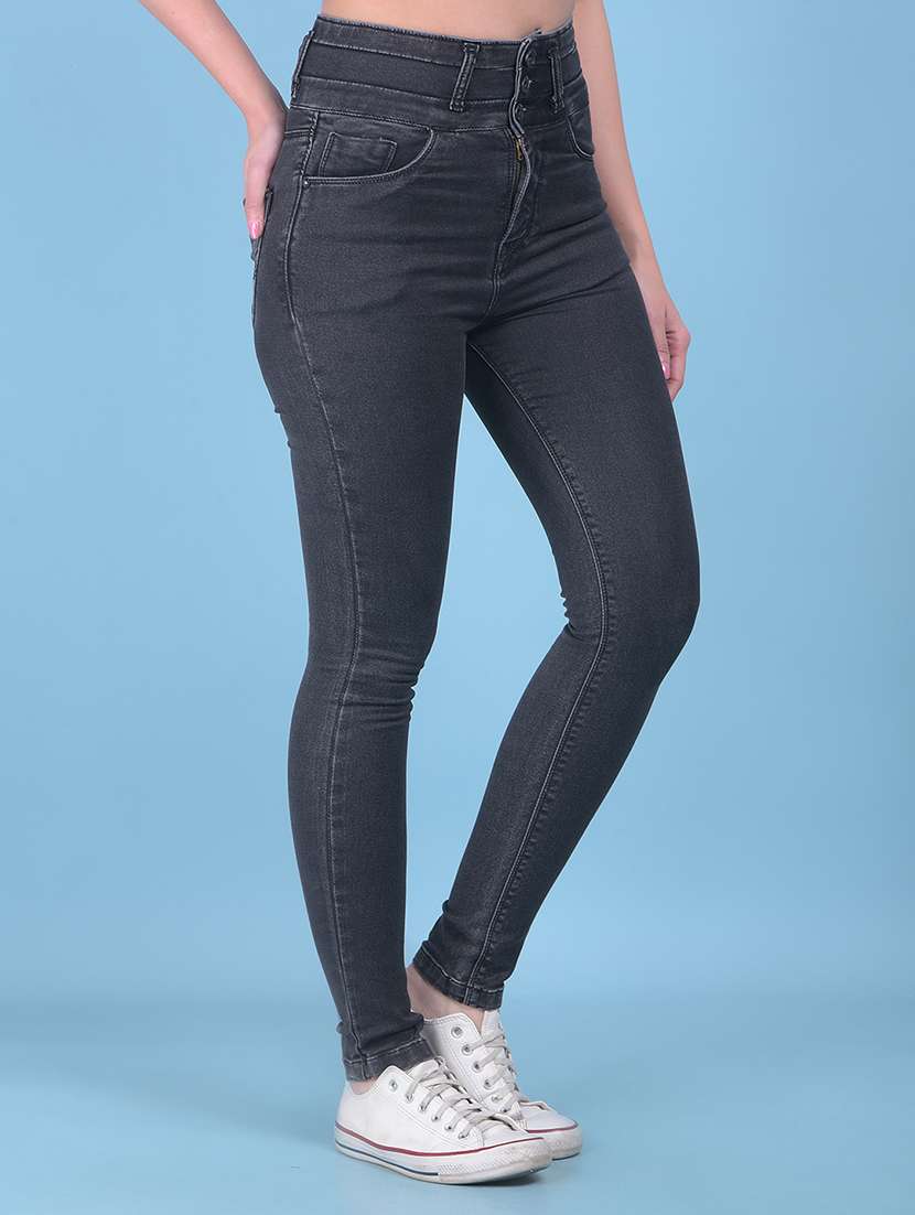 women solid high rise plain jean - 21054883 -  Standard Image - 1