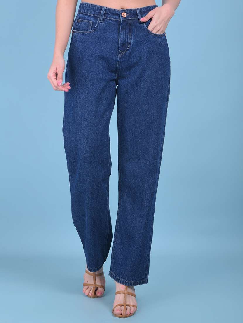 women mid rise plain denim jeans