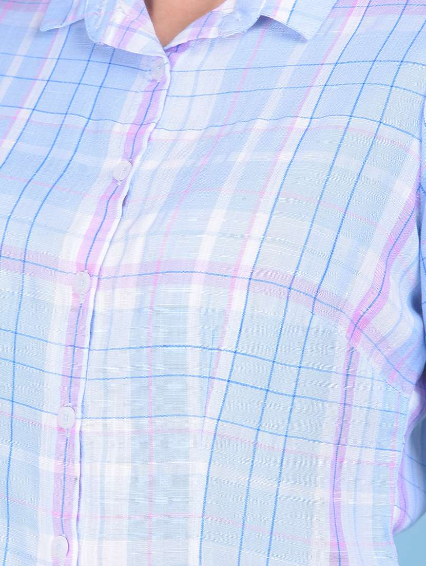 women light blue checked printed casual shirt - 21054906 -  Standard Image - 4