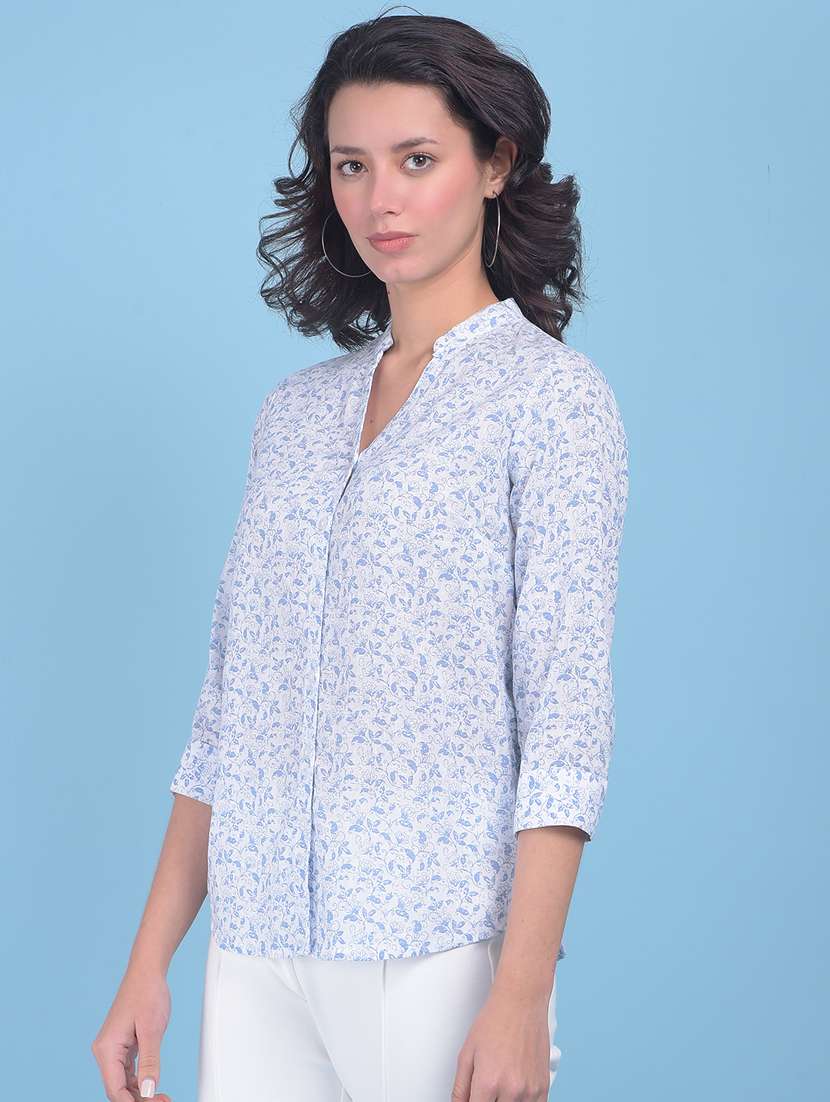 women white & blue floral printed shirt - 21054936 -  Standard Image - 1