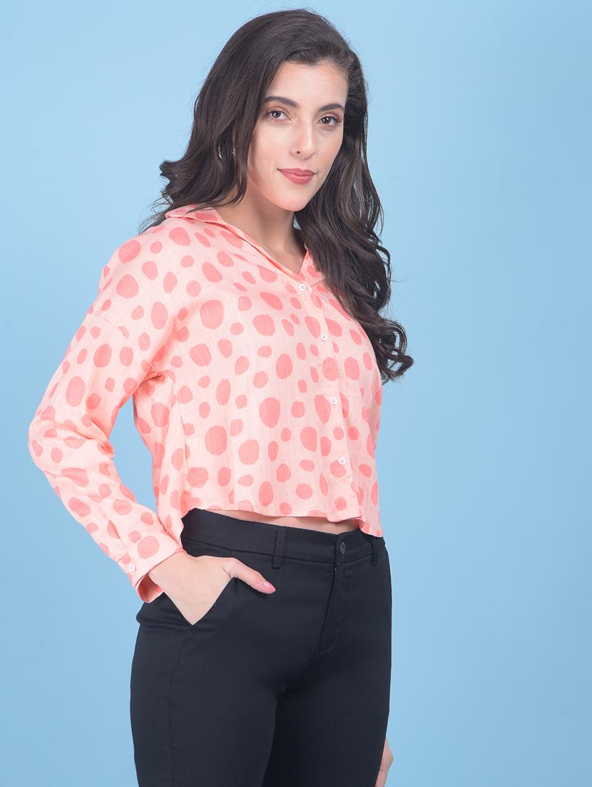 pink printed viscose crop shirt - 21054956 -  Standard Image - 1