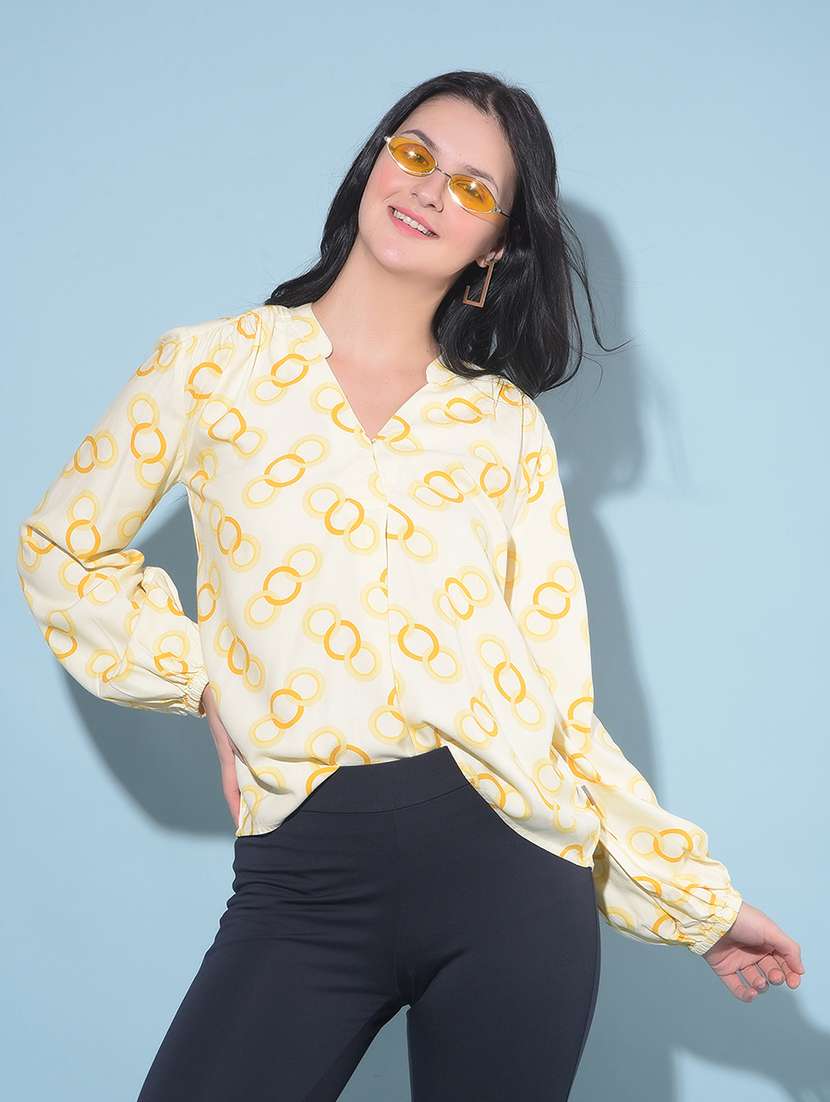 women off white printed casual top