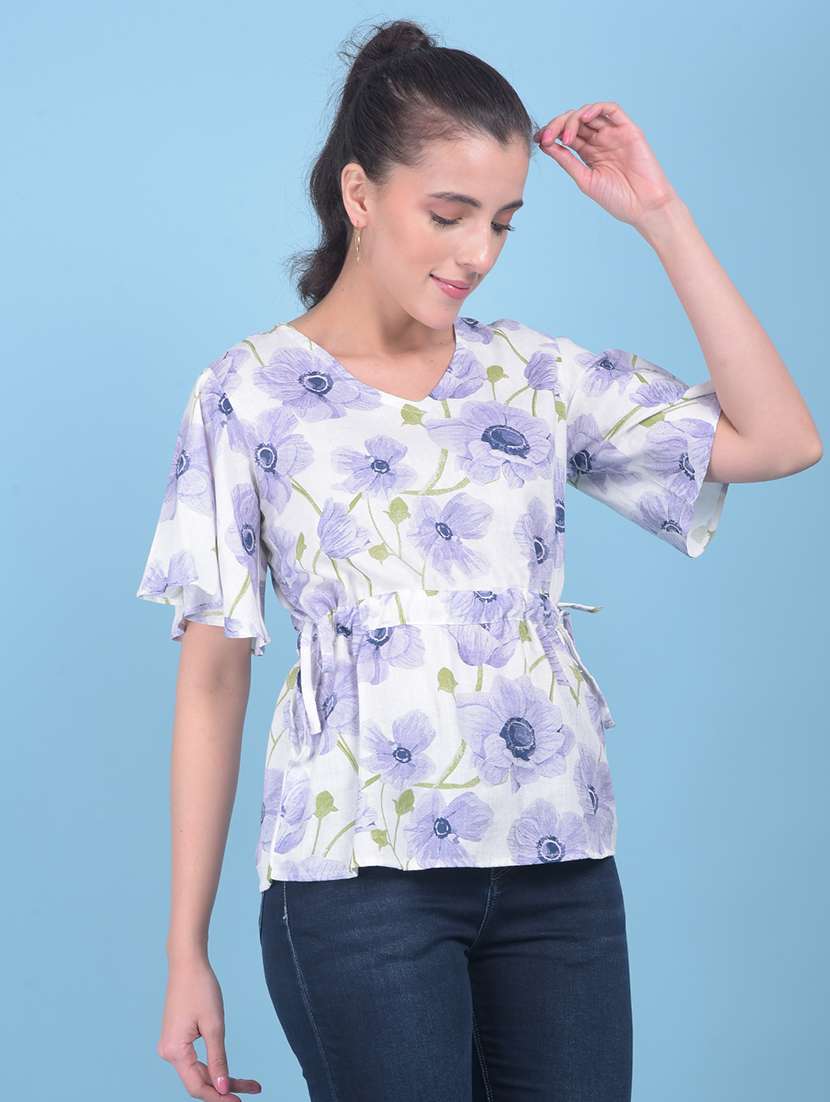 women v-neck floral print top - 21054972 - Standard Image - 1