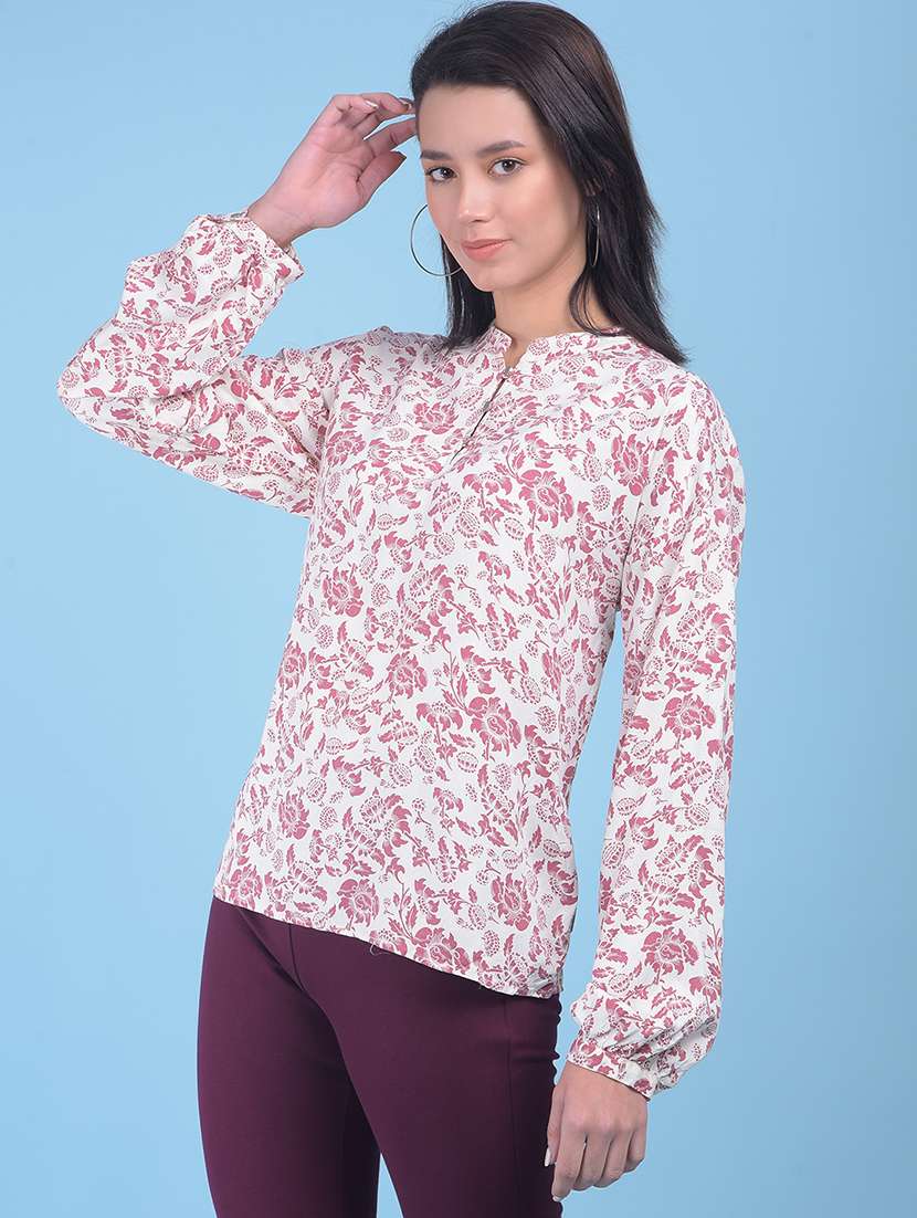 women white & pink floral printed casual top
