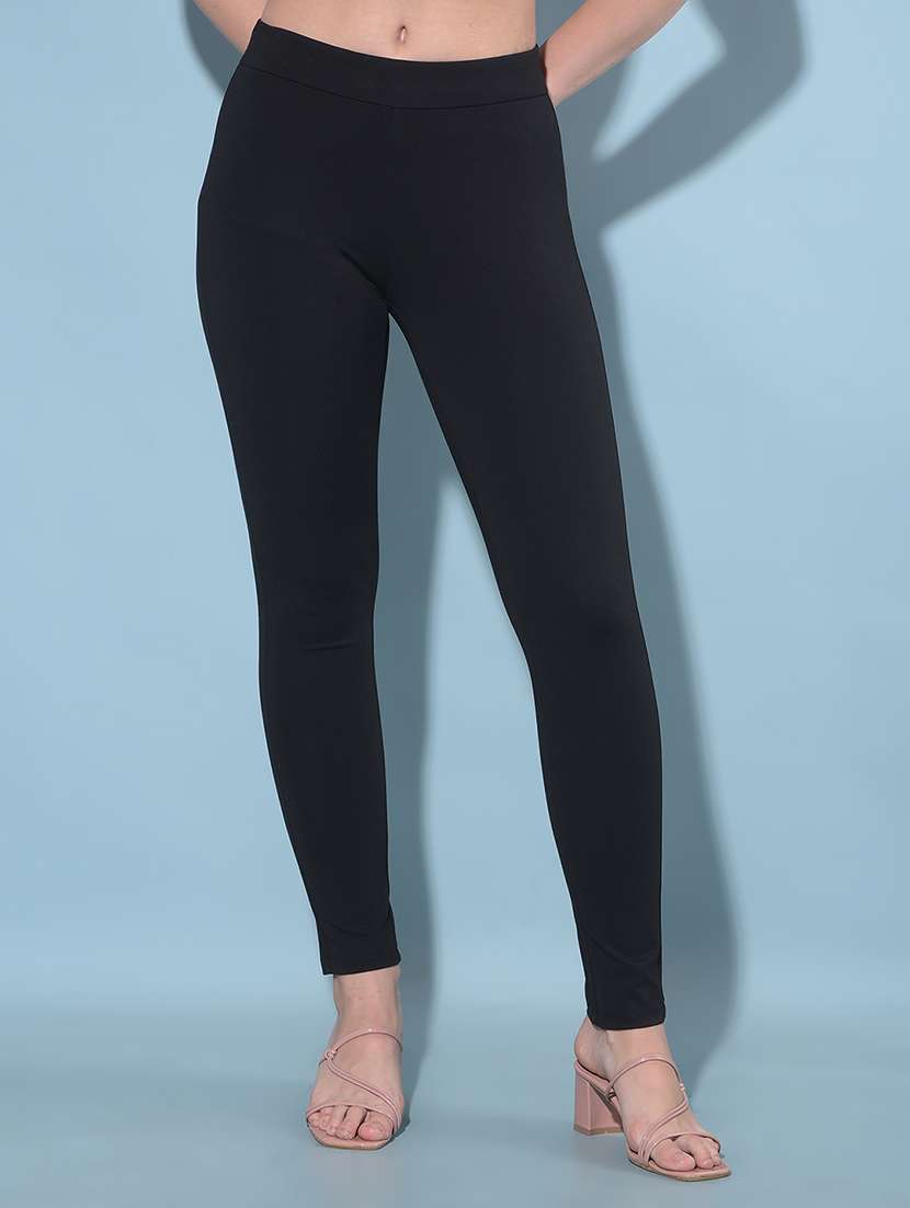 women solid high rise jegging