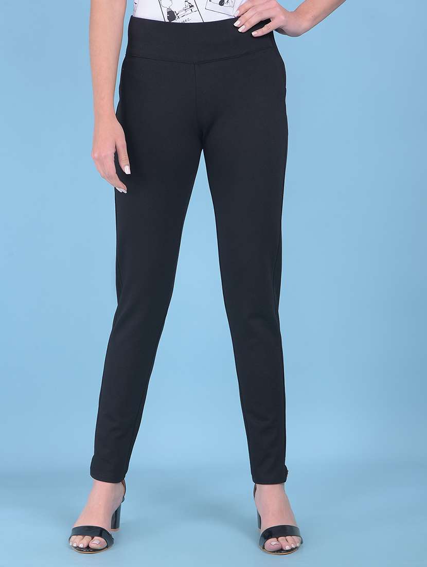 women solid high rise jegging