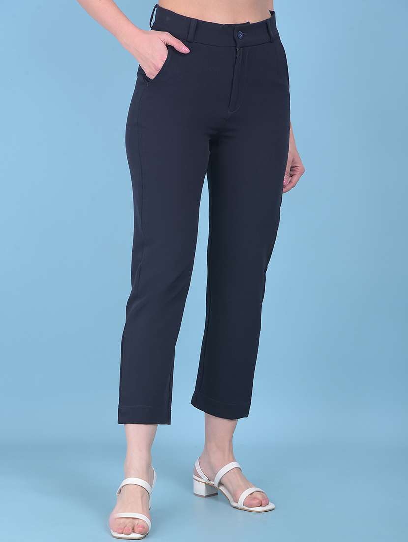 women solid navy blue casual trouser - 21054987 -  Standard Image - 1