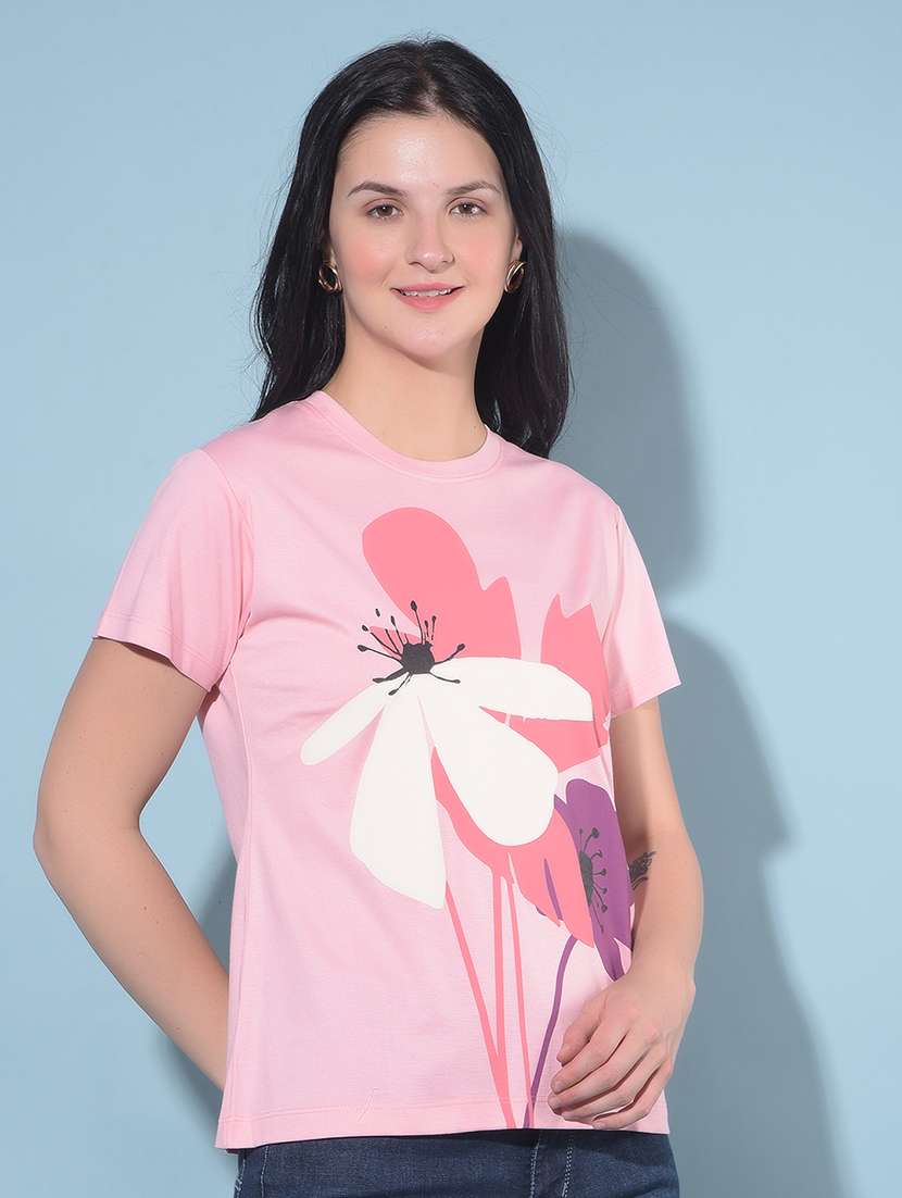 women round neck placement printed t-shirt - 21054993 -  Standard Image - 1