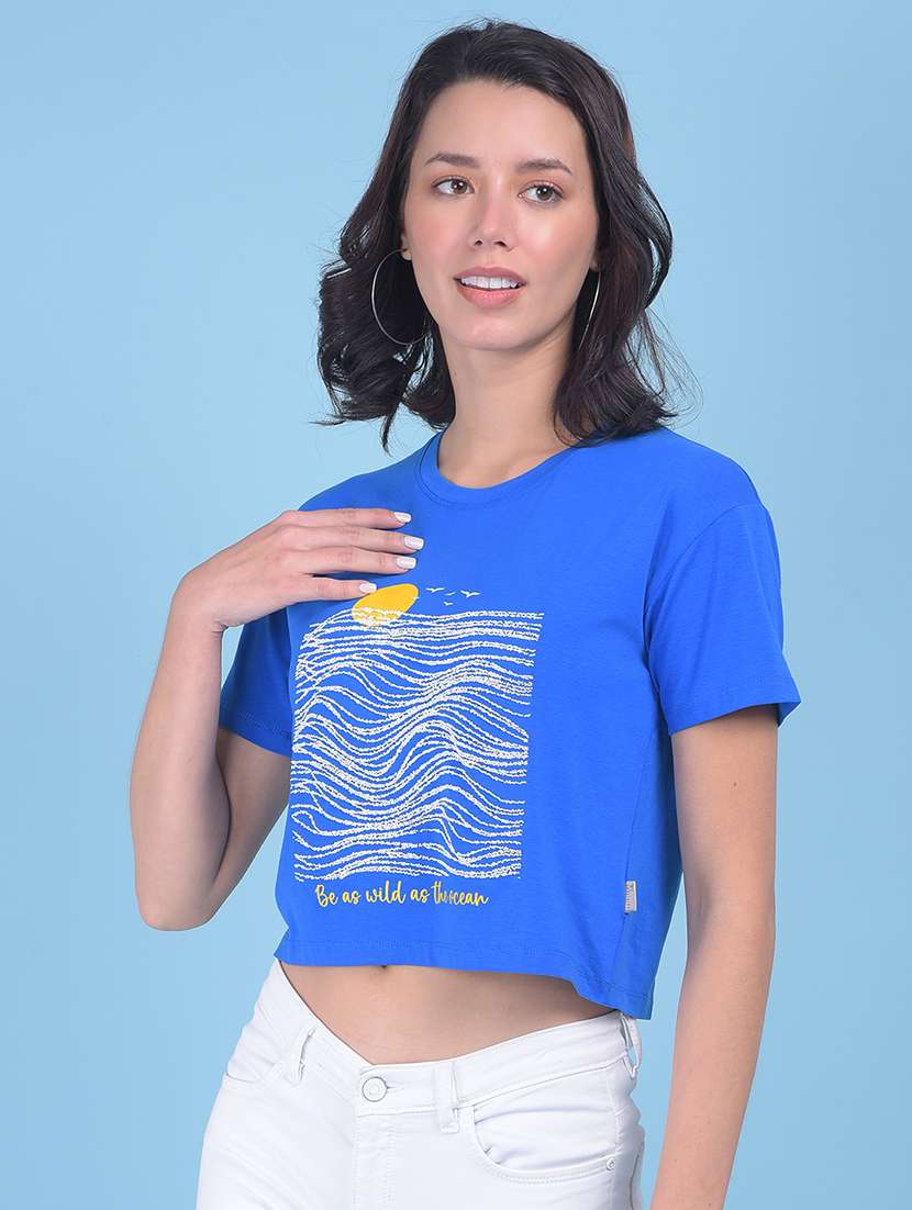 round neck graphic printed crop t-shirt