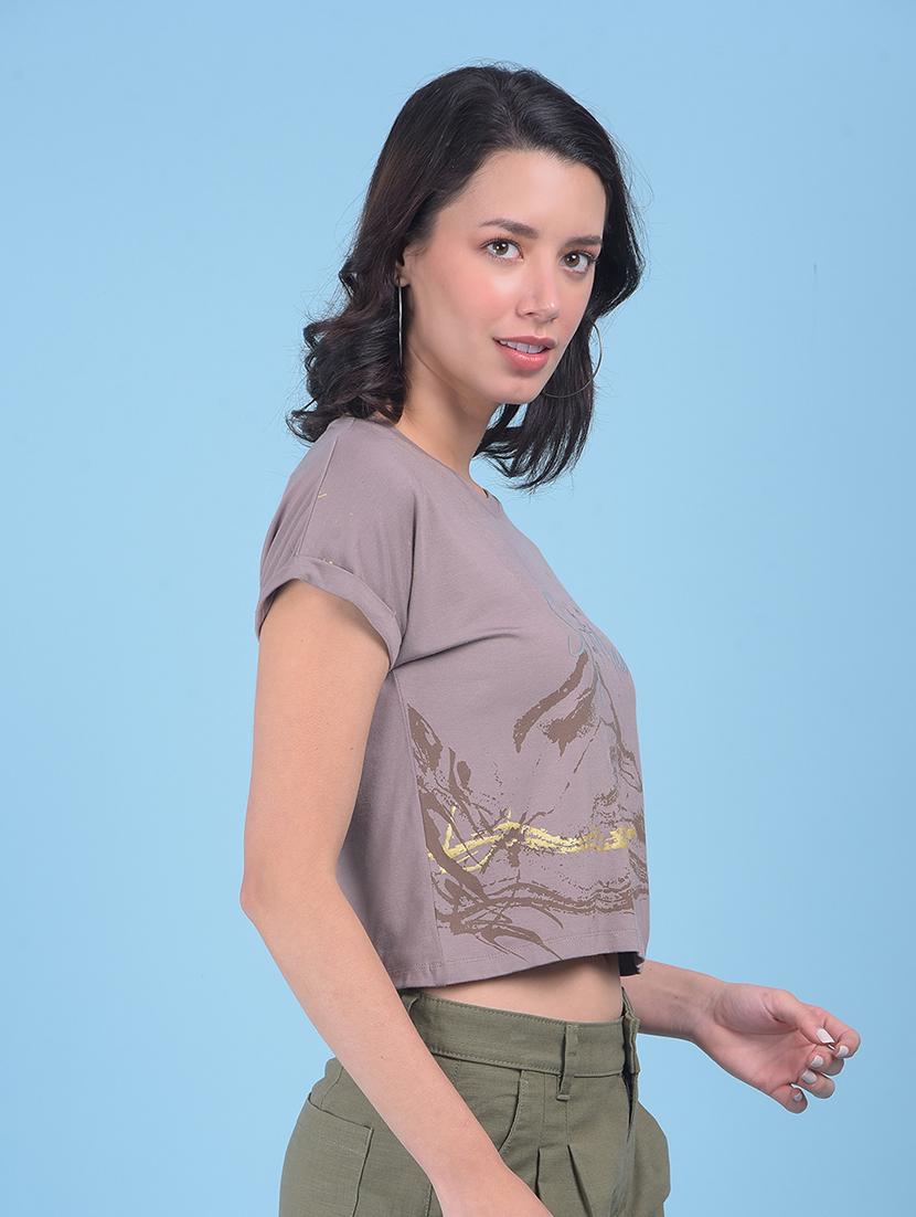 round neck graphic printed crop t-shirt - 21055001 - Standard Image - 1