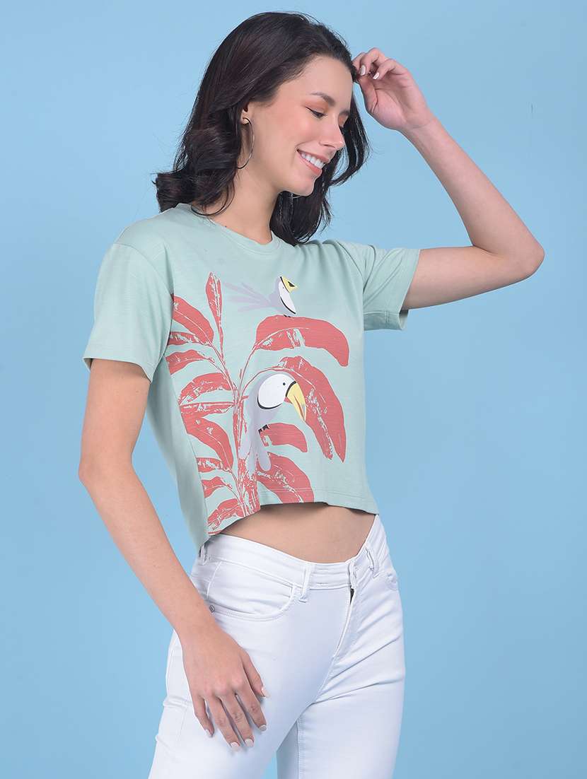 round neck graphic printed crop t-shirt - 21055002 -  Standard Image - 1